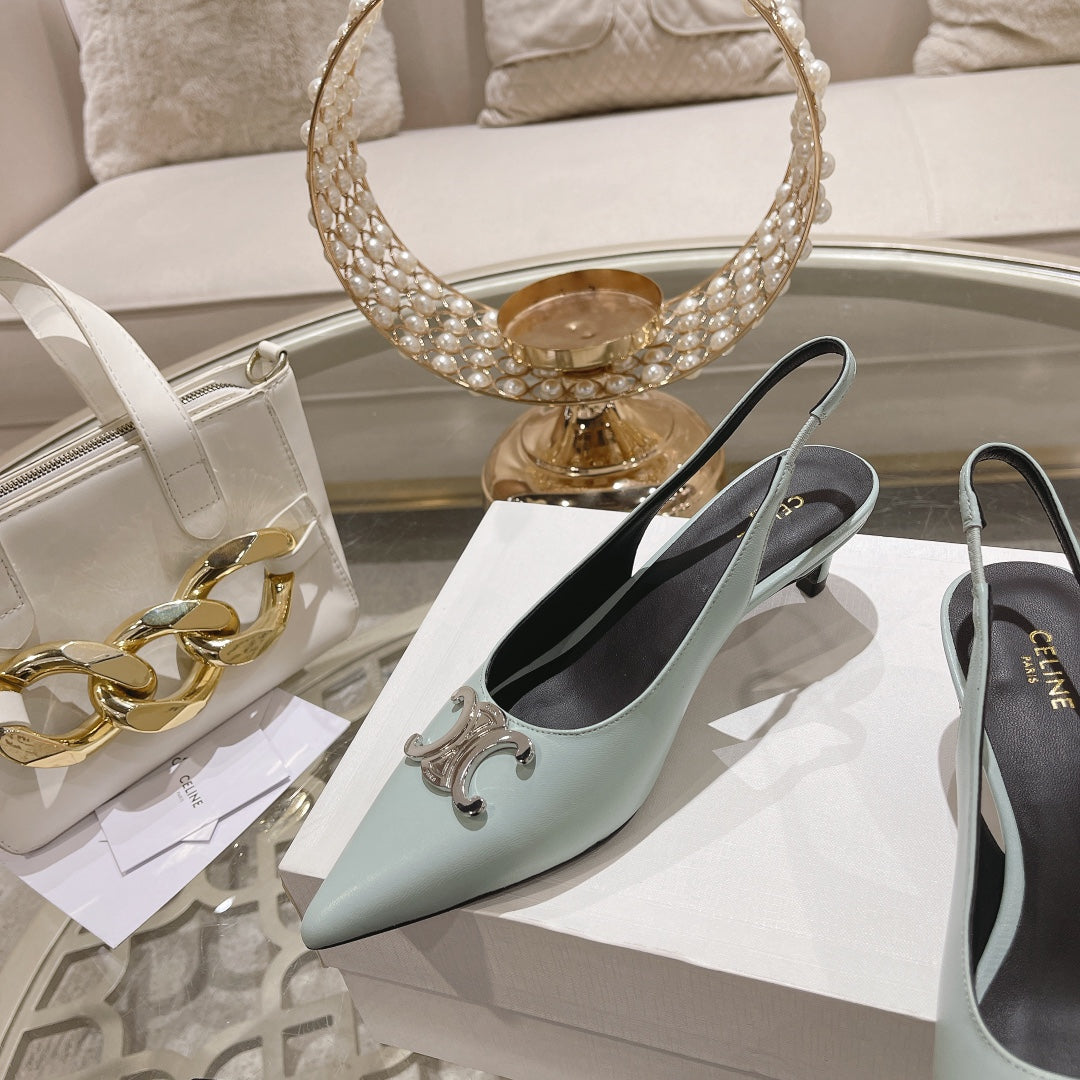 HIGH SLINGBACK 5 CM IN POWDER BLUE CALFSKIN