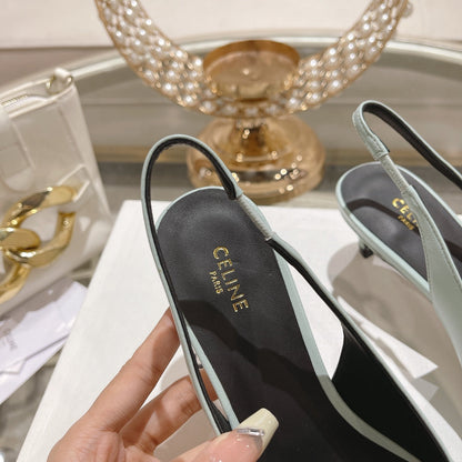 HIGH SLINGBACK 5 CM IN POWDER BLUE CALFSKIN