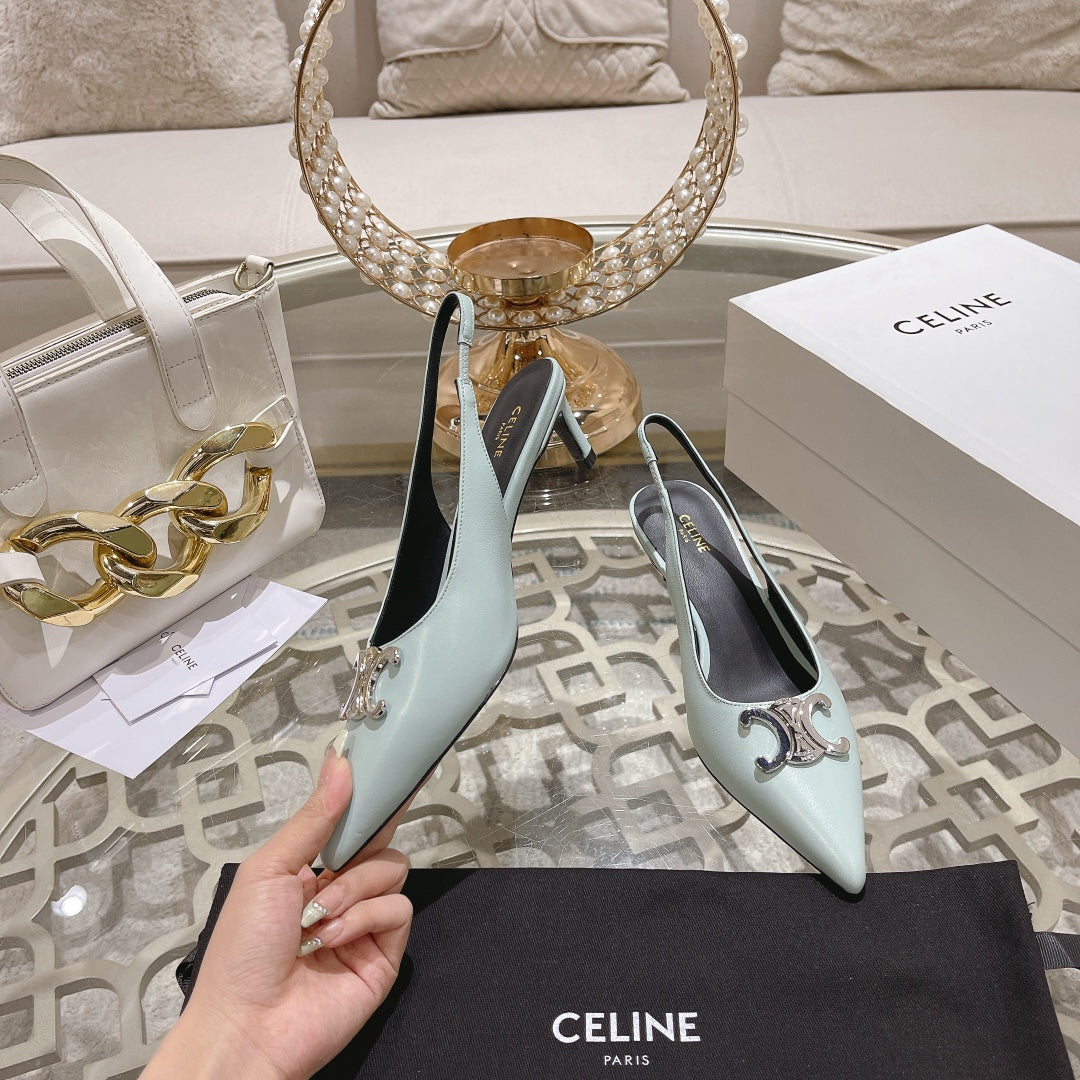 HIGH SLINGBACK 5 CM IN POWDER BLUE CALFSKIN