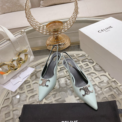HIGH SLINGBACK 5 CM IN POWDER BLUE CALFSKIN