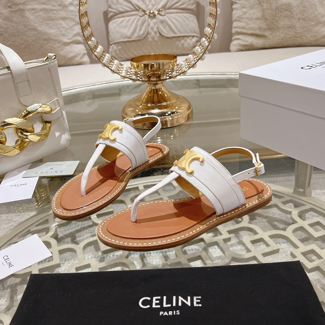 LYMPIA TRIOMPHE THONG IN CALFSKIN WHITE