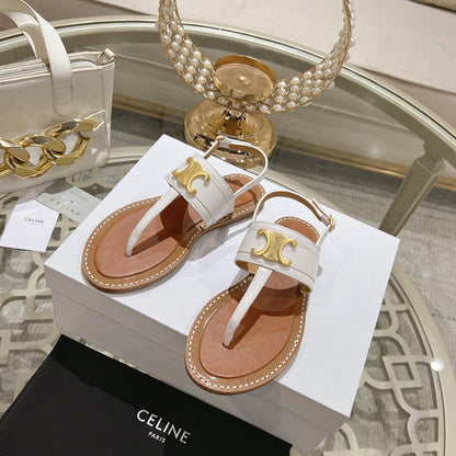 LYMPIA TRIOMPHE THONG IN CALFSKIN WHITE