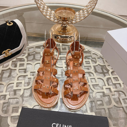 CLEA TRIOMPHE GLADIATOR SANDAL IN BRONZE BROWN CALFSKIN - VEGETAL TANNING