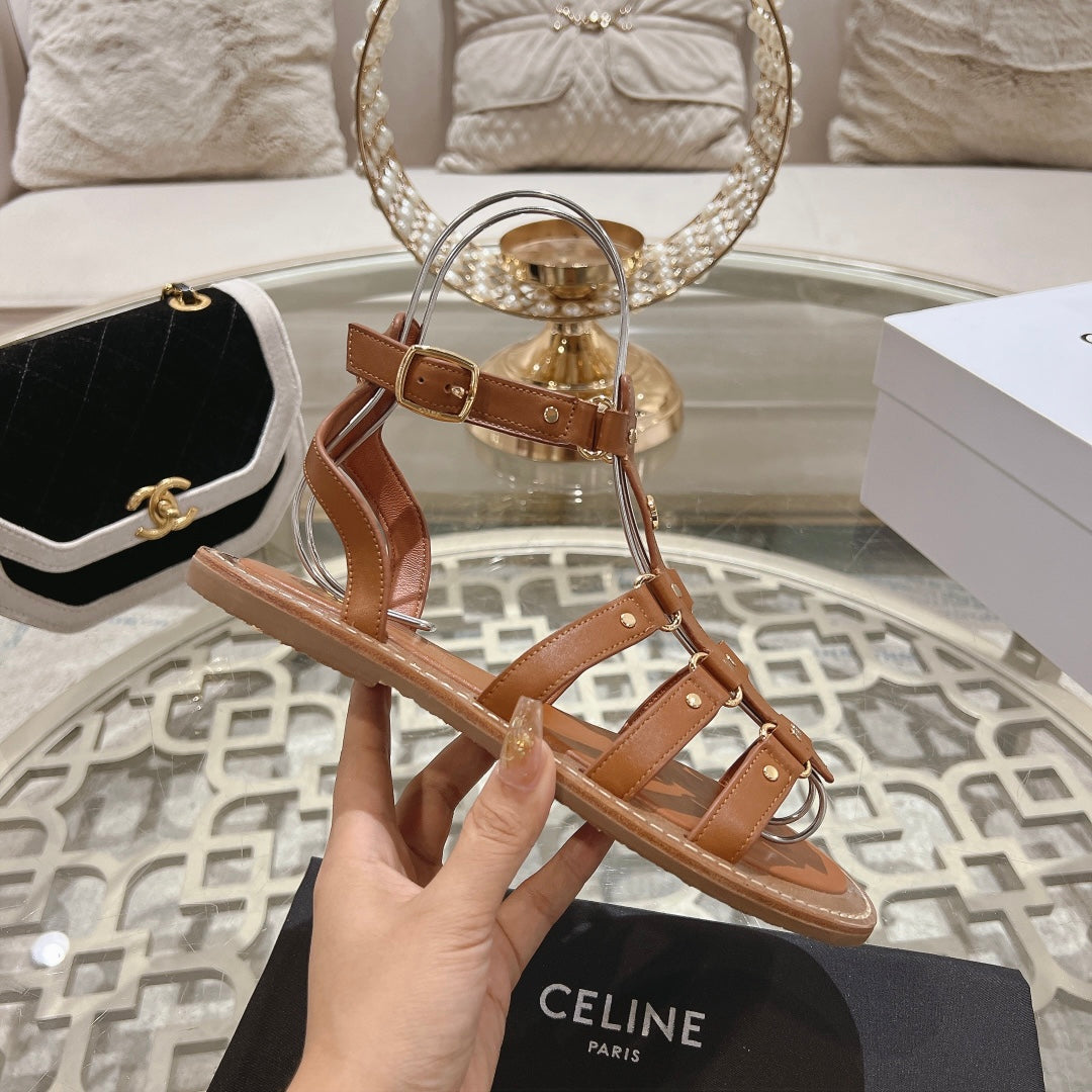 CLEA TRIOMPHE GLADIATOR SANDAL IN BRONZE BROWN CALFSKIN - VEGETAL TANNING