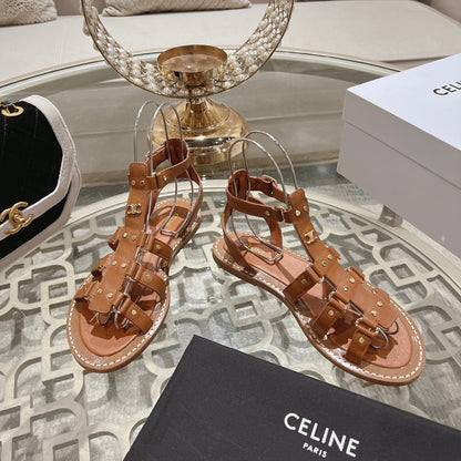 CLEA TRIOMPHE GLADIATOR SANDAL IN BRONZE BROWN CALFSKIN - VEGETAL TANNING
