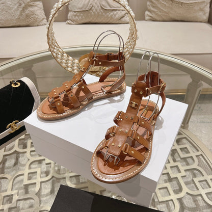 CLEA TRIOMPHE GLADIATOR SANDAL IN BRONZE BROWN CALFSKIN - VEGETAL TANNING