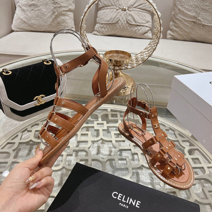 CLEA TRIOMPHE GLADIATOR SANDAL IN BRONZE BROWN CALFSKIN - VEGETAL TANNING