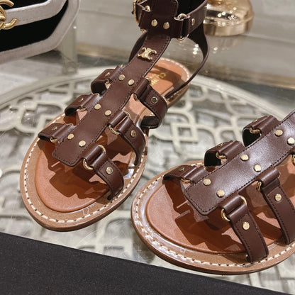 CLEA TRIOMPHE GLADIATOR SANDAL IN CHOCOLATE BROWN CALFSKIN - VEGETAL TANNING