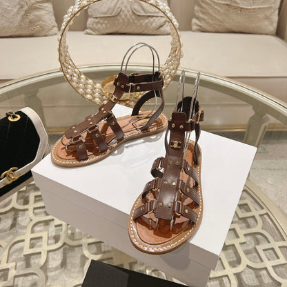 CLEA TRIOMPHE GLADIATOR SANDAL IN CHOCOLATE BROWN CALFSKIN - VEGETAL TANNING