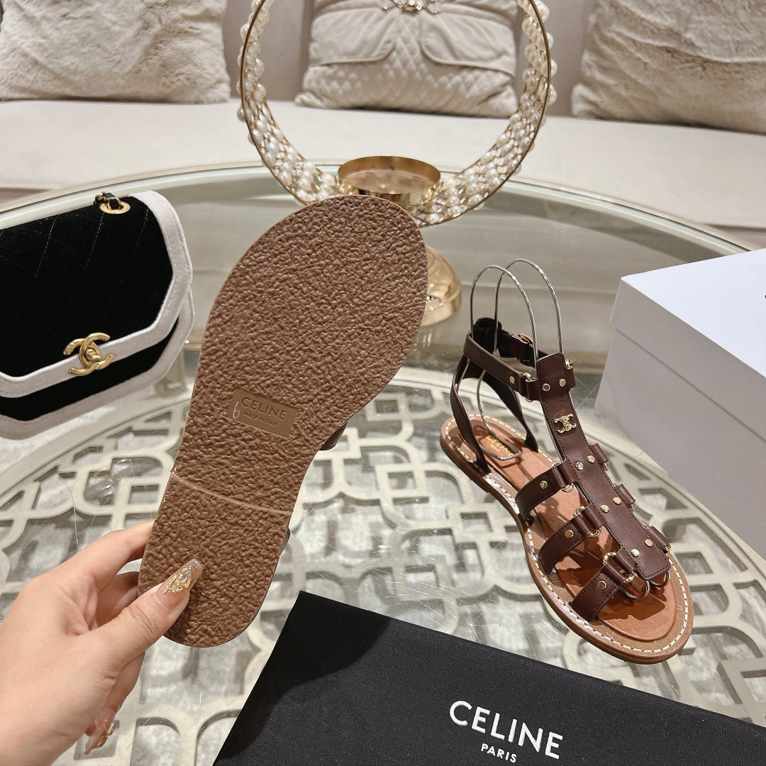 CLEA TRIOMPHE GLADIATOR SANDAL IN CHOCOLATE BROWN CALFSKIN - VEGETAL TANNING