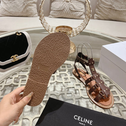 CLEA TRIOMPHE GLADIATOR SANDAL IN CHOCOLATE BROWN CALFSKIN - VEGETAL TANNING
