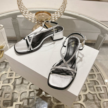 HIGH SANDAL 45MM IN SILVER LAMBSKIN