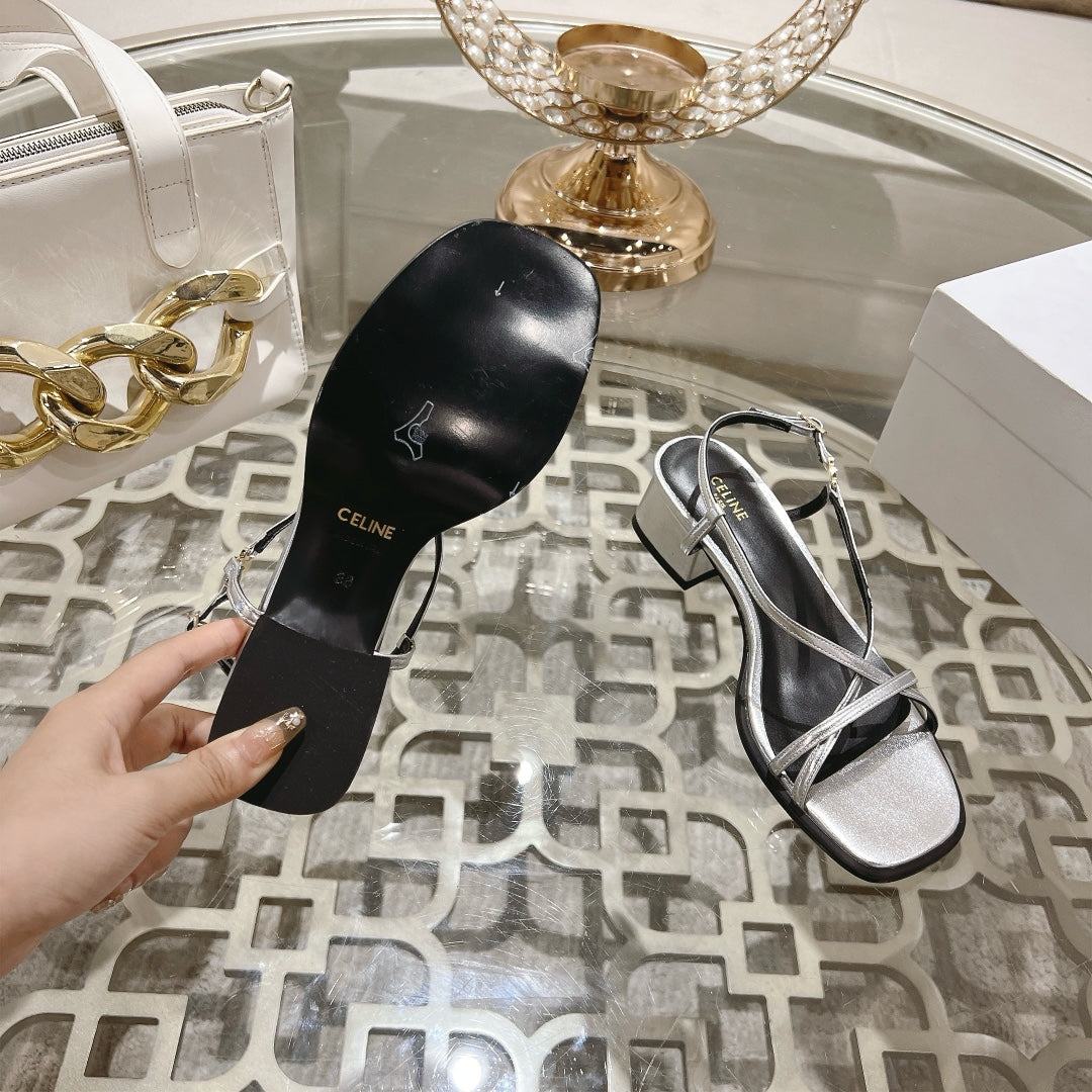 HIGH SANDAL 45MM IN SILVER LAMBSKIN