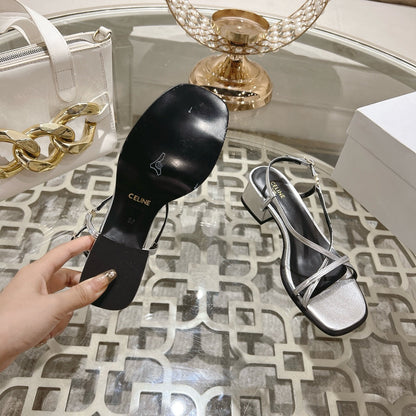 HIGH SANDAL 45MM IN SILVER LAMBSKIN
