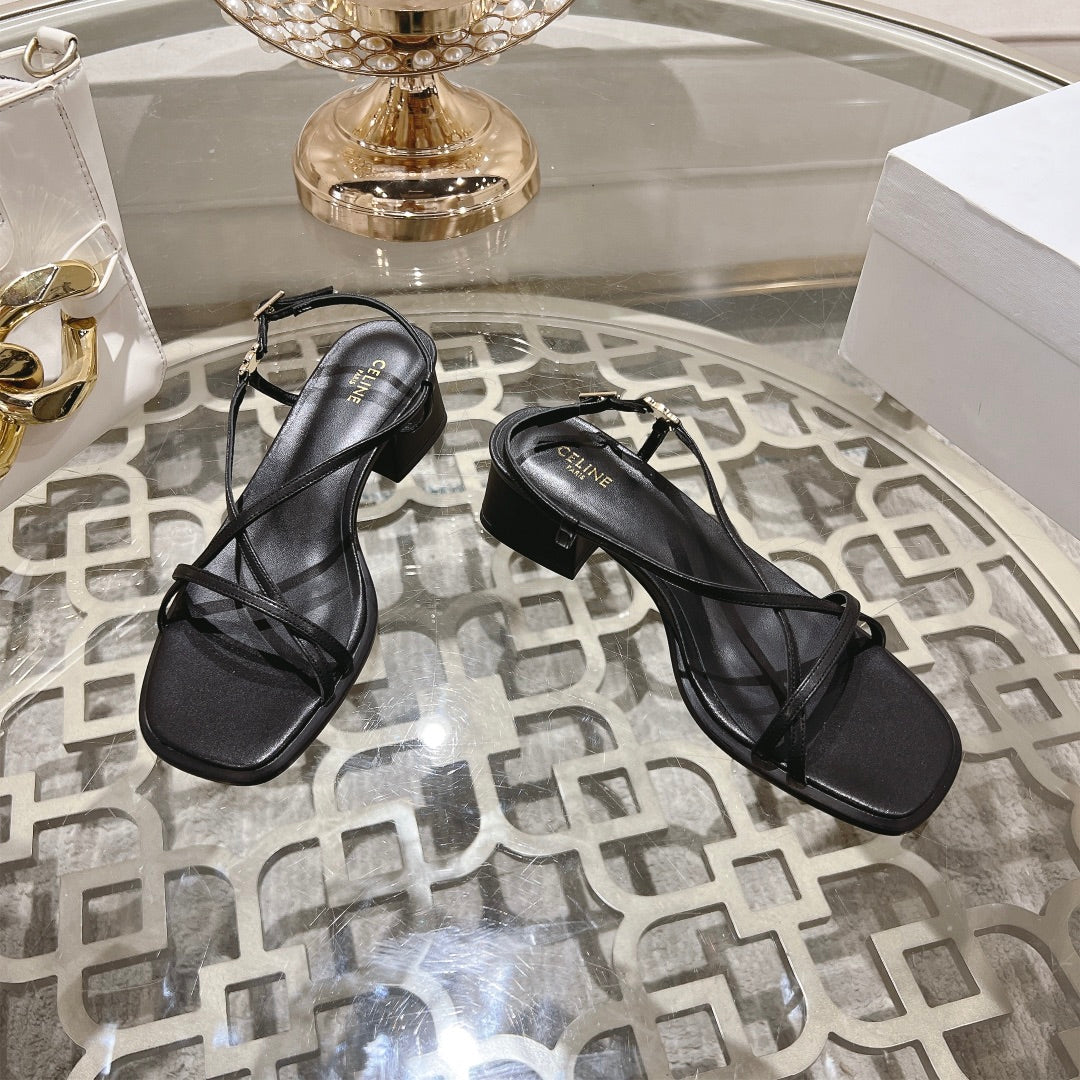HIGH SANDAL 45MM IN BLACK LAMBSKIN