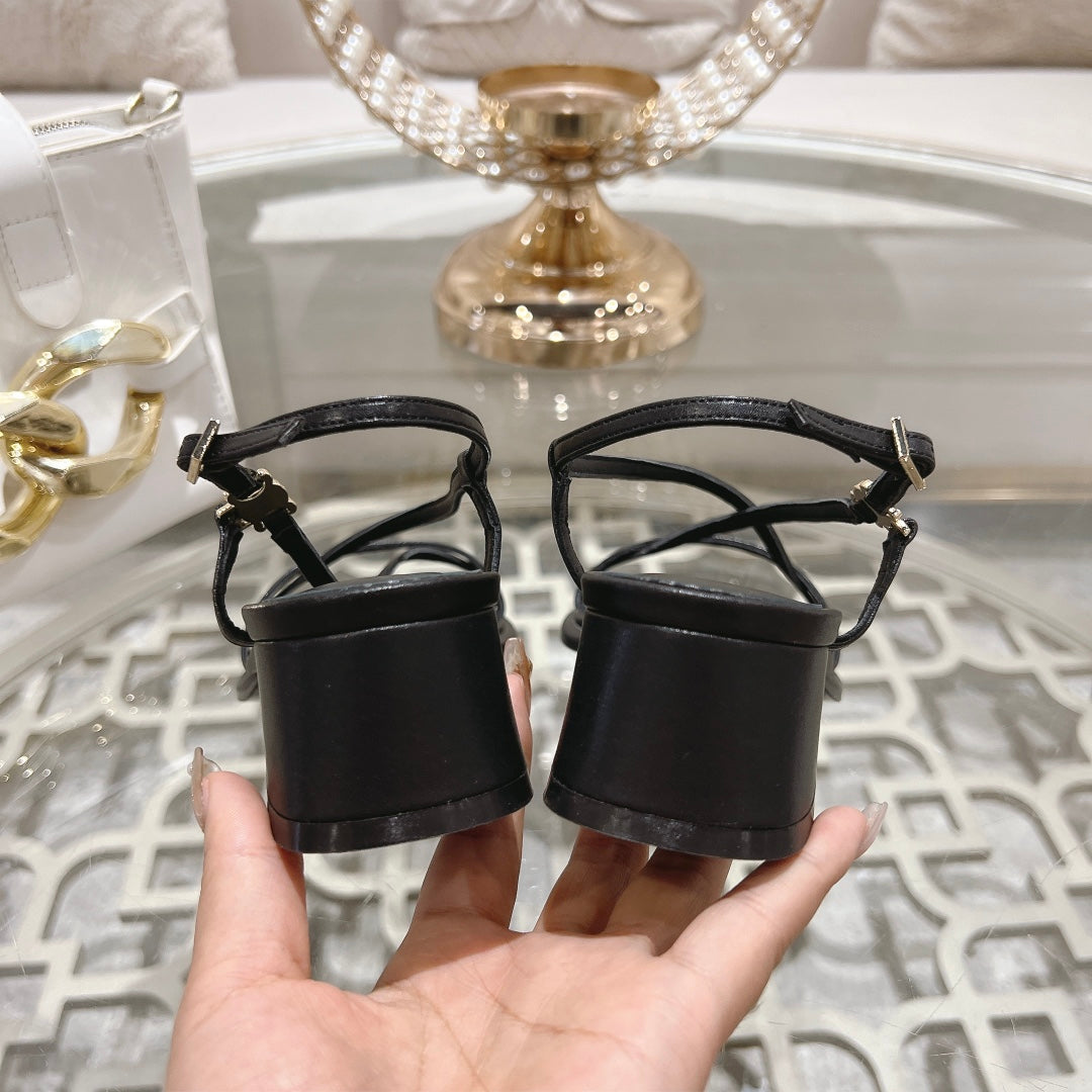 HIGH SANDAL 45MM IN BLACK LAMBSKIN