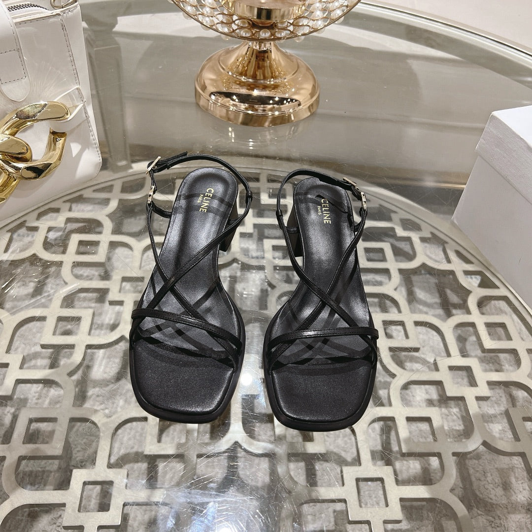 HIGH SANDAL 45MM IN BLACK LAMBSKIN