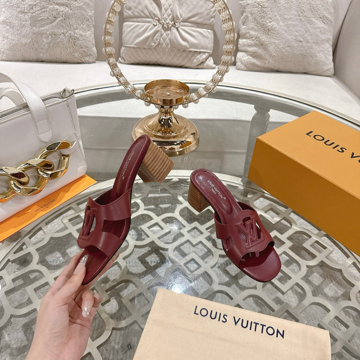 ISOLA HIGH 55 MM MULE IN JAM RED CALFSKIN