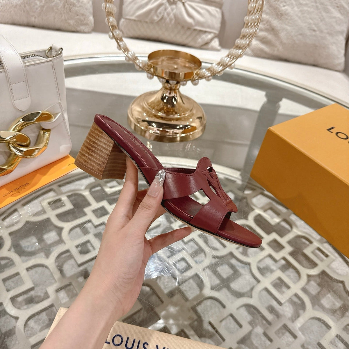 ISOLA HIGH 55 MM MULE IN JAM RED CALFSKIN
