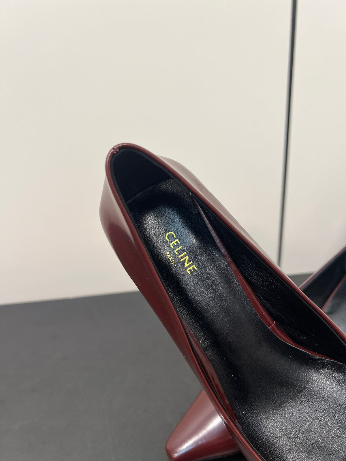 TRIOMPHE POINTED-TOE HIGH PUMPS IN BURGUNDY RED SHINY CALFSKIN