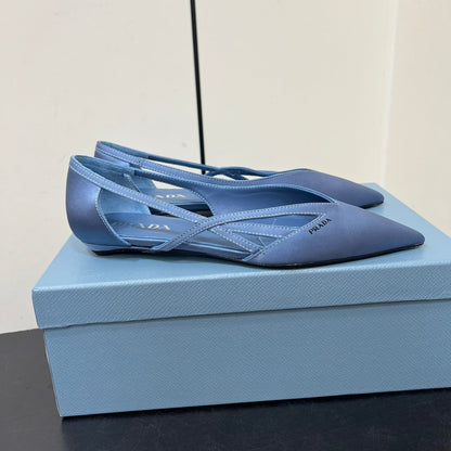 CUT-OUT BALLERINAS IN PERANO BLUE SATIN