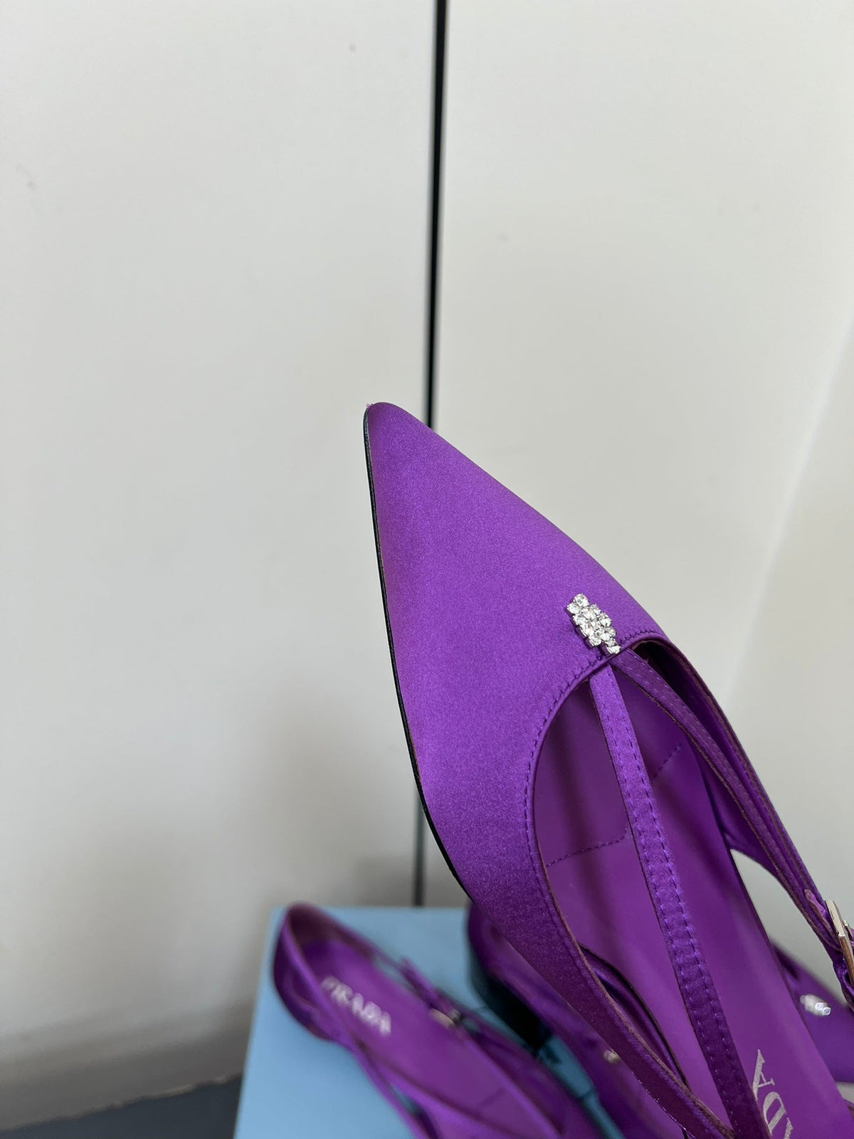 CUT-OUT BALLERINA FLAT IN VIOLET SATIN ATTACHED BEAD BUCKLE