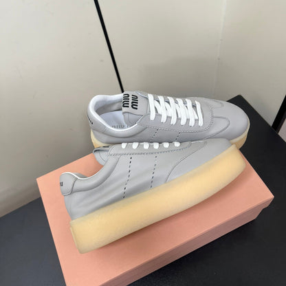 THICK-SOLED RETRO SNEAKERS IN PALE GRAY SMOOTH LAMBSKIN