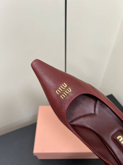 POINTED-TOE MID HEEL PUMPS IN TERRACOTTA SMOOTH LAMBSKIN