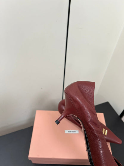 POINTED-TOE MID HEEL PUMPS IN TERRACOTTA SMOOTH LAMBSKIN