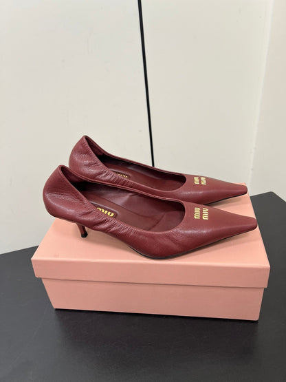 POINTED-TOE MID HEEL PUMPS IN TERRACOTTA SMOOTH LAMBSKIN