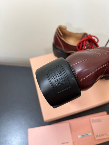 LACE-UP LOAFERS WITH THICK SOLE IN WINE RED SHINY SHEEPSKIN