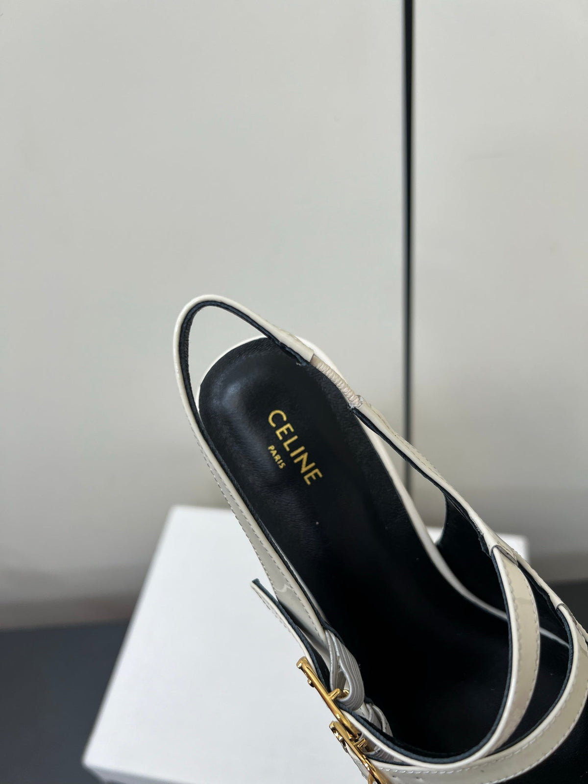 JUDY DOUBLE STRAP MARY JANE SLINGBACK IN WHITE PATENT CALFSKIN