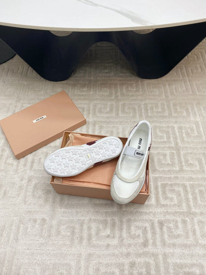BALLET FLAT SHOES IN WHITE MESH AND BEIGE SUEDE