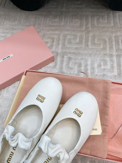 MARY JANE FLATS IN WHITE SMOOTH LAMBSKIN