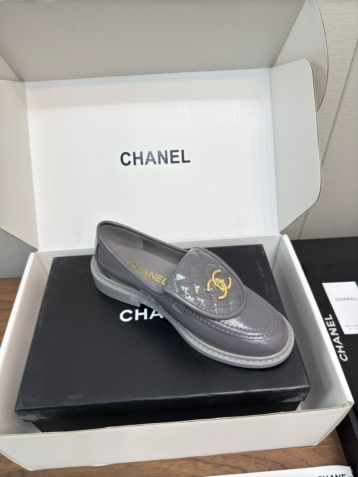 MOCCASIN 2.5 CM IN MOUSE GRAY PREMIUM LAMBSKIN