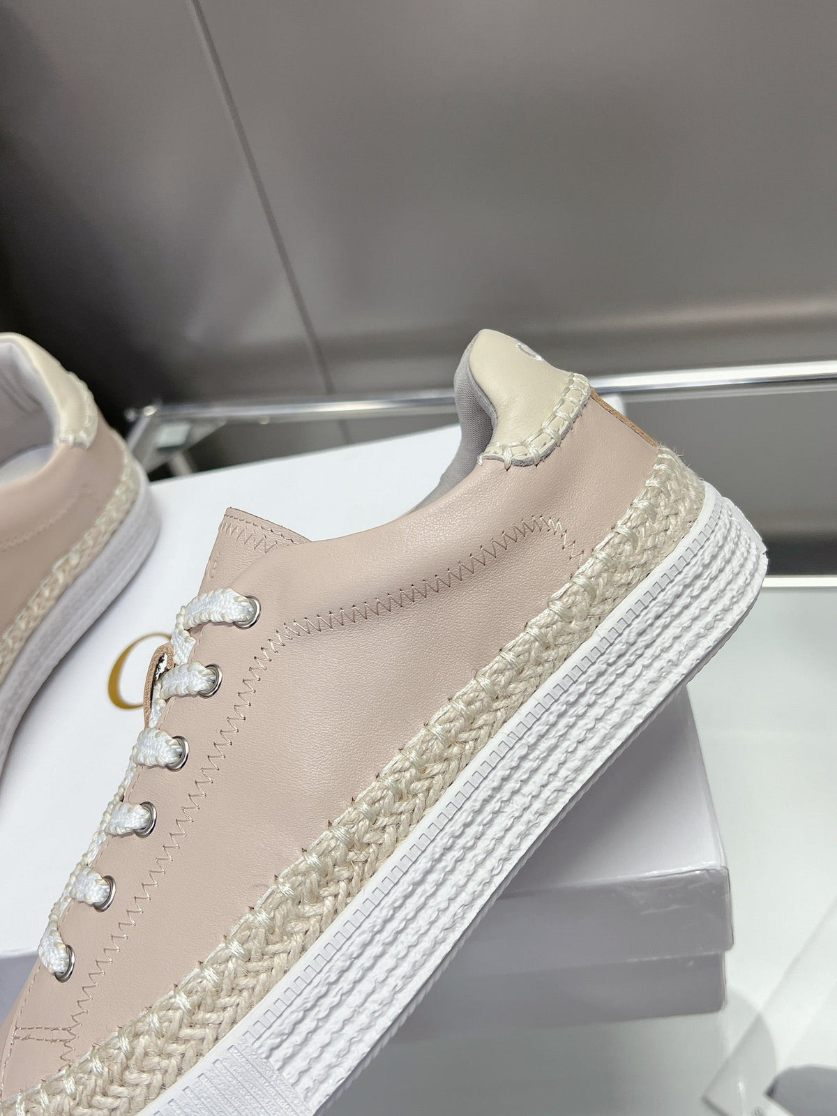 TELMA LACE-UP SNEAKER IN DESERT SAND LAMBSKIN AND RAFFIA