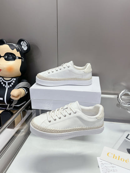 TELMA LACE-UP SNEAKER IN WHITE LAMBSKIN AND RAFFIA