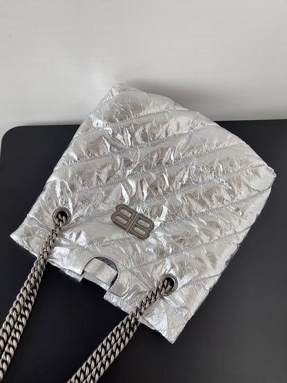 CRUSH SMALL TOTE BAG 26 IN SILVER QUILTED CALFSKIN SILVER HARDWARE