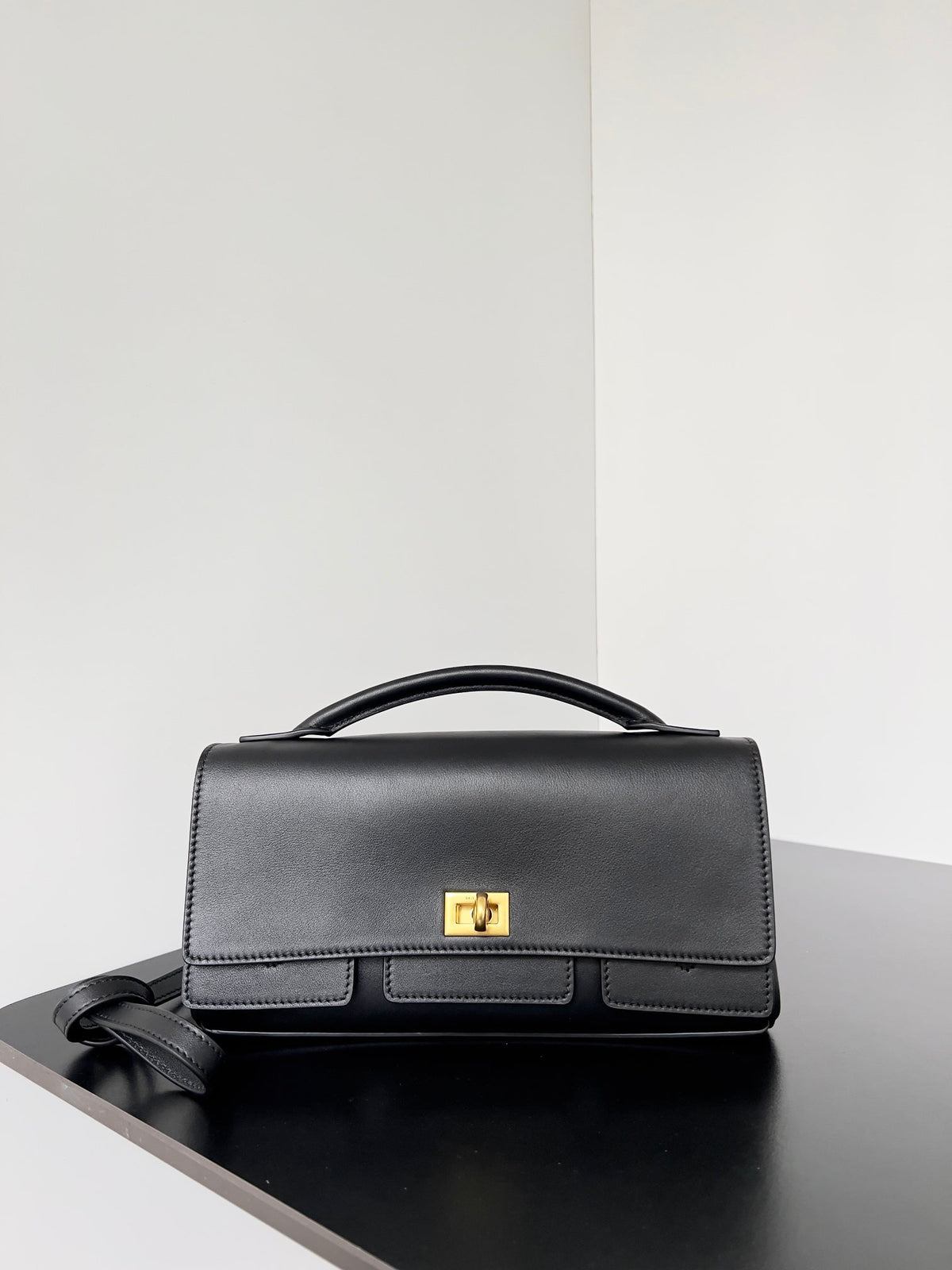 BEL AIR CLUTCH 27 IN BLACK NAPPA LAMBSKIN GOLD HARDWARE