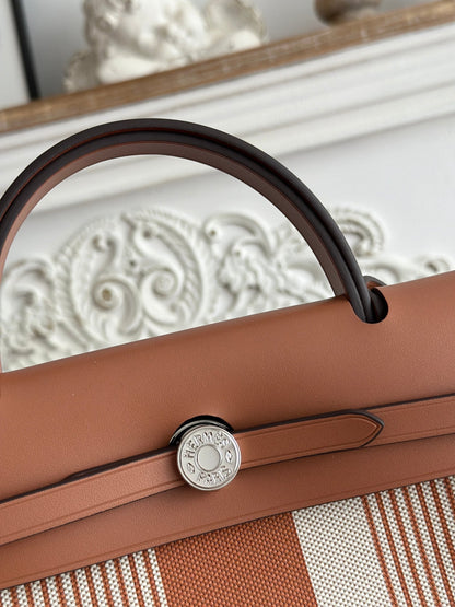 ZIP CABINE 31 BAG IN BRONZE BROWN MIX WHITE CANVAS AND CALFSKIN