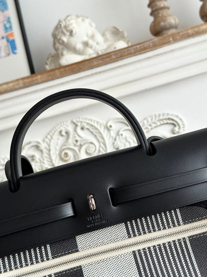 ZIP CABINE 31 BAG IN BLACK MIX WHITE CANVAS AND CALFSKIN