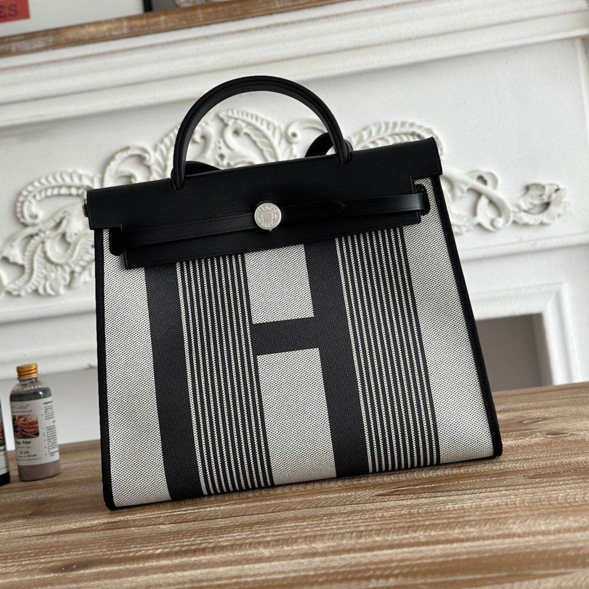 ZIP CABINE 31 BAG IN BLACK MIX WHITE CANVAS AND CALFSKIN
