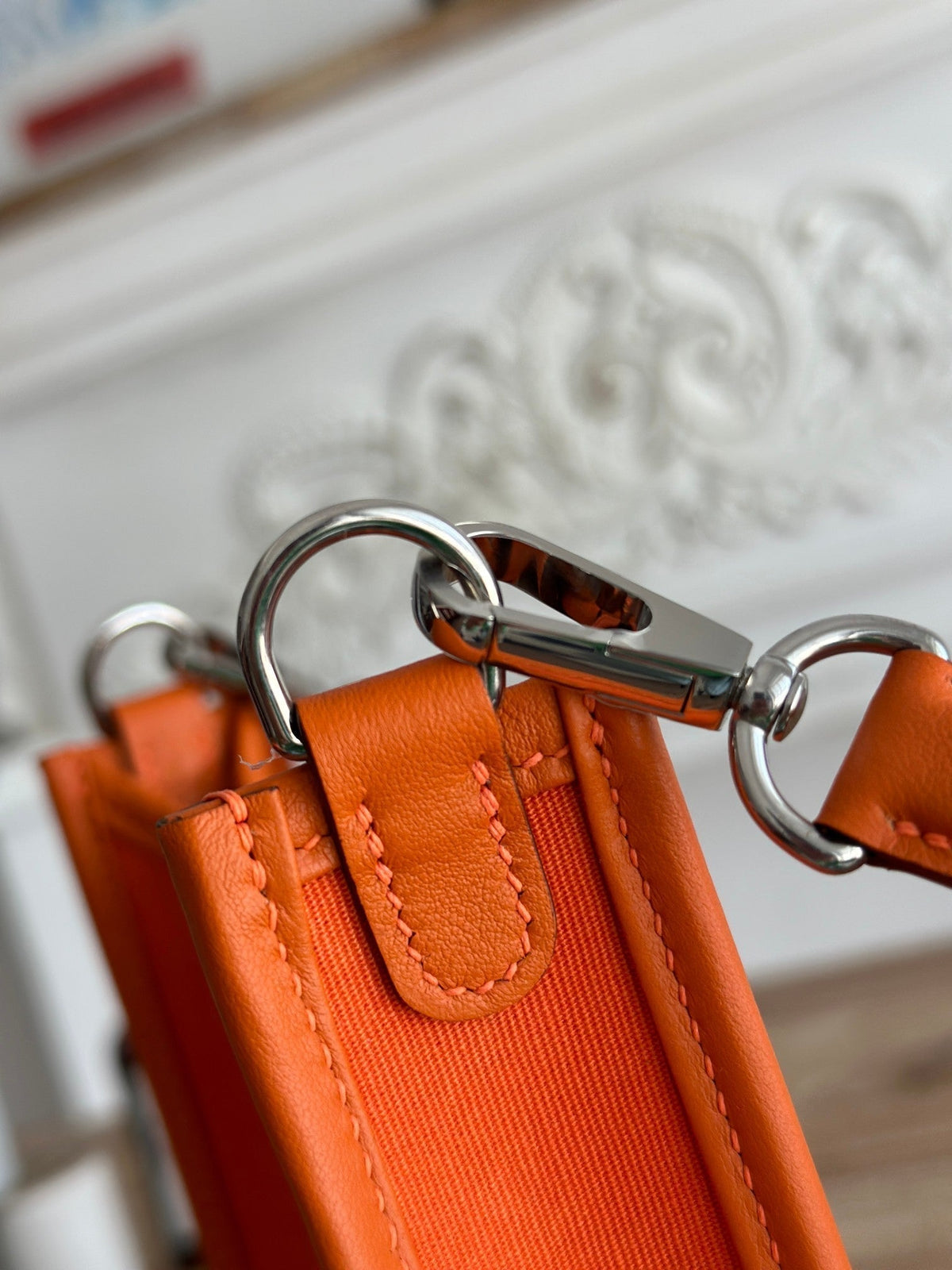 MINI NEO 17 EVELYNE BAG IN FIRE ORANGE CANVAS AND CALFSKIN