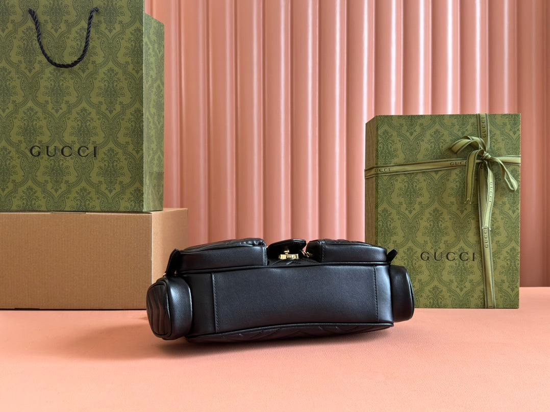 MARMONT SMALL MULTI-POCKET BAG 25 IN BLACK CALFSKIN GOLD HARDWARE