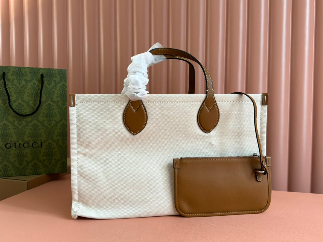 TOTE BAG PRINTED LOGO 41.5 IN BROWN CALFSKIN OFF WHITE CANVAS