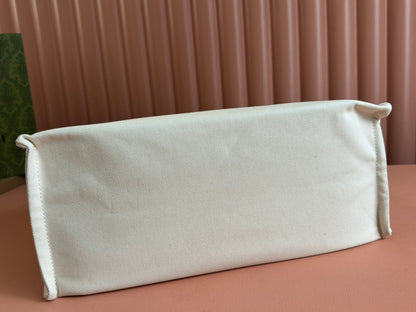 TOTE BAG PRINTED LOGO 41.5 IN BROWN CALFSKIN OFF WHITE CANVAS