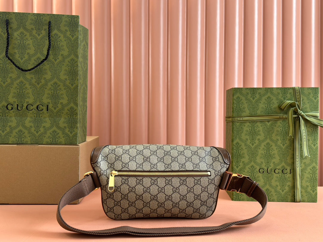 OPHIDIA BELT BAG 28 IN BROWN AND BEIGE GG CALFSKIN