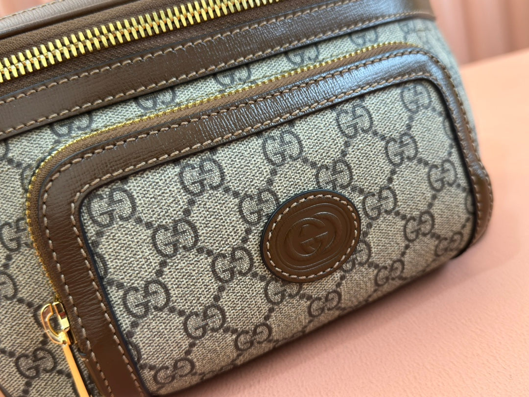 OPHIDIA BELT BAG 28 IN BROWN AND BEIGE GG CALFSKIN