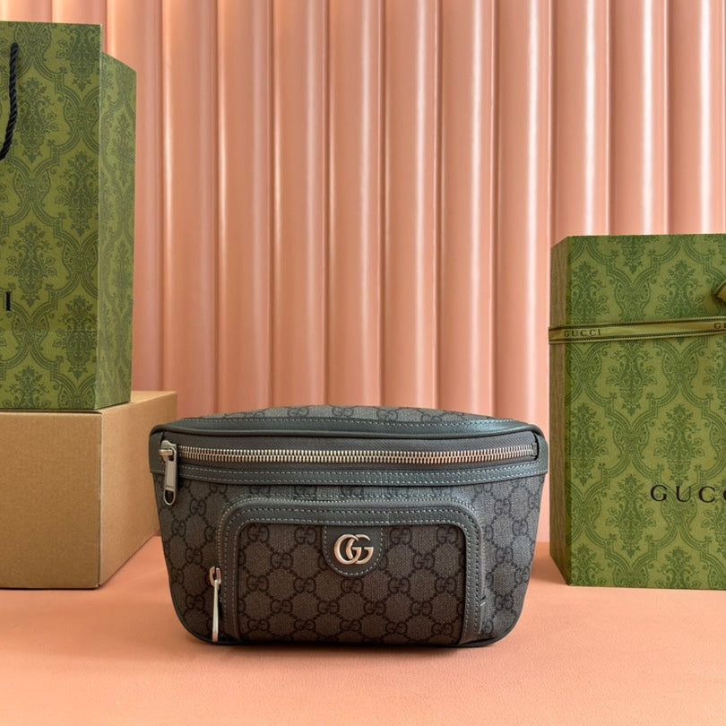 OPHIDIA BELT BAG 26 IN GREY GG CALFSKIN