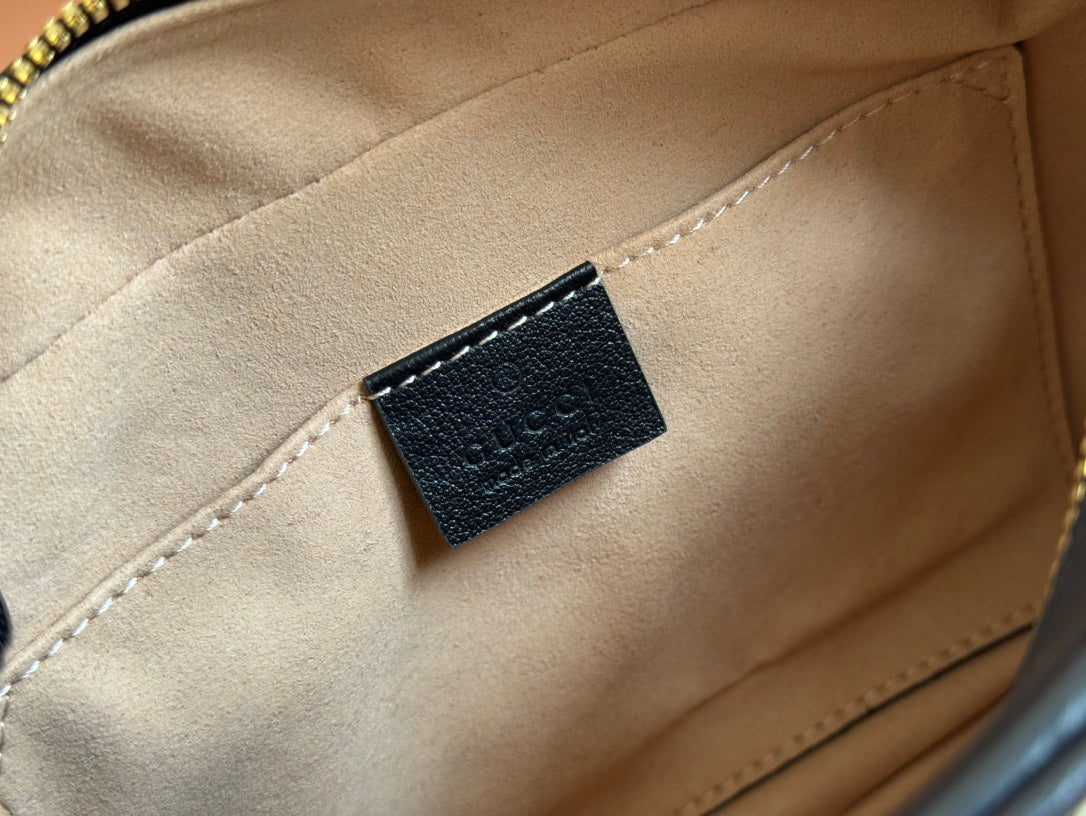 MARMONT MEDIUM SHOULDER BAG 24 IN BEIGE AND BROWN GG CANVAS BLACK CALFSKIN